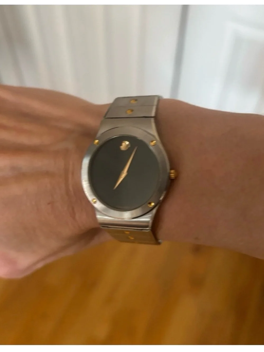 Movado Two-Tone Silver and Gold Women's Large Face Bracelet Watch - Picture 2 of 3